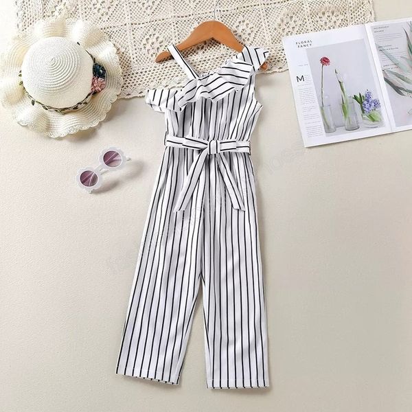 

baby girl striped suspender jumpsuit one-piece casual summer ruffle clothes, Blue
