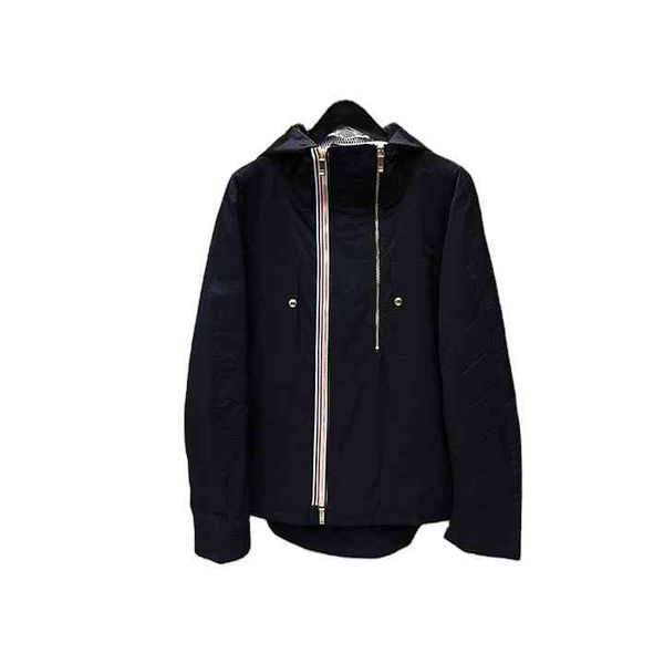 TB Thom Navy Nylon Baumwolle Classic Doppel Reißverschluss Kapuzenjacke Mode Im Freien Sport Liebhaber Stil