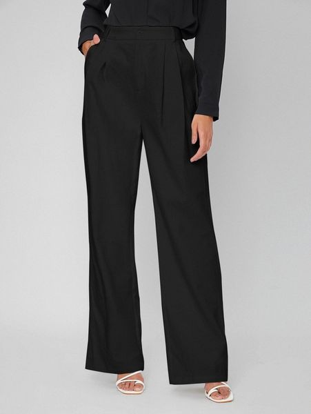 

tall high waist fold pleated wide leg pants w3sv#, Black;white
