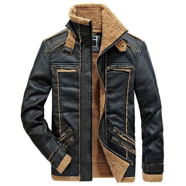 

tang new leather jacket men faux fur motorcycle suede jacket and coat male thick pu winter men plus size outwear1, Black