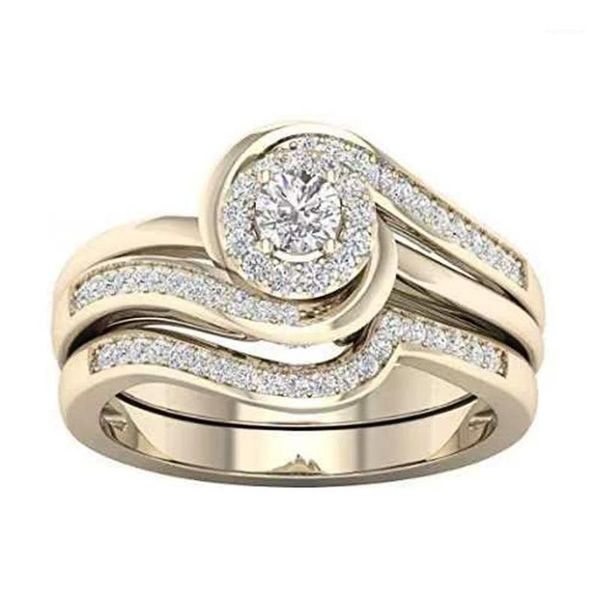 

Visisap Stone Wedding Rings for Woman Ins Temperament Classic Ring High Quality Silver Color Jewelry Size 5-10 H0631, Slivery;golden
