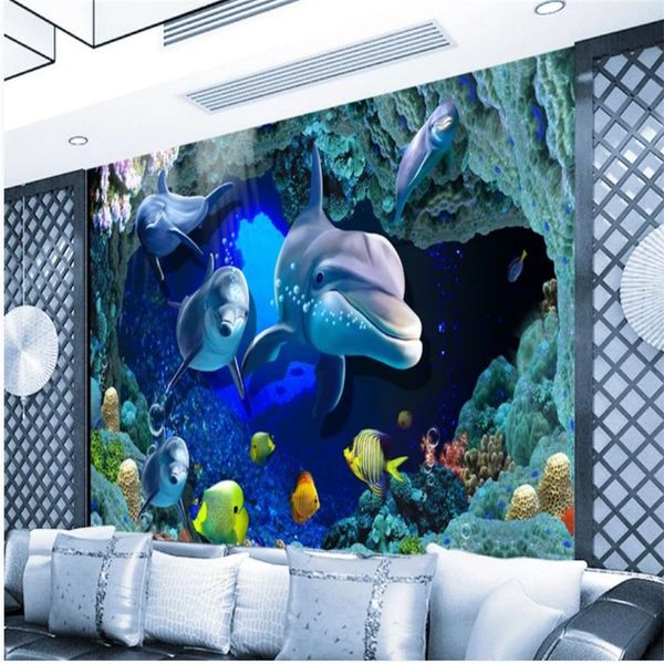 

3d stereo underwater world dolphin wallpapers background wall beautiful scenery wallpapers window mural wallpaper