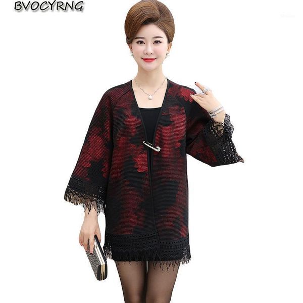 

women's trench coats fashion middle-aged coat female spring three quarter plus size women's windbreakers print cardigan outerwear, Tan;black