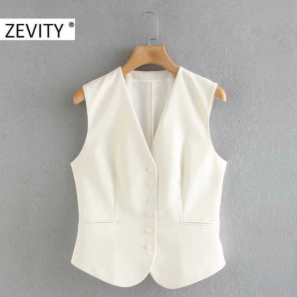

zevity women fashion solid color single breasted vest jacket office ladies sleeveless casual slim waistcoat business ct569 201202, Black;white