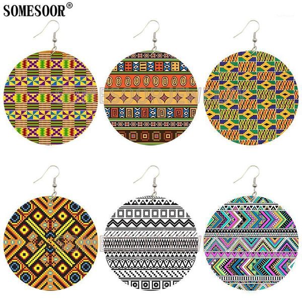 

somesoor jewelry 2020 new pattern african ethos art print wooden both sides printing fashion women cute earrings dangle1, Silver