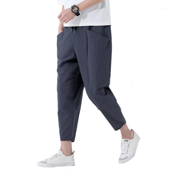 

plus size m-5xl men loose cotton casual harem pant male chinese style fashion loose wide leg trousers joggers sweatpants1, Black