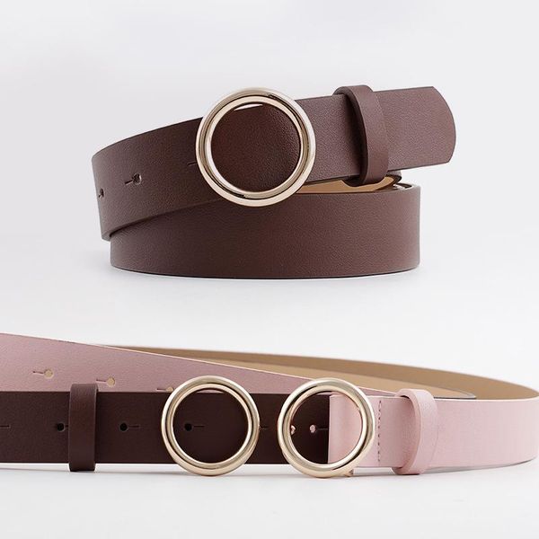 

2020 new women's golden ring buckle belt fashion jeans belt coat and dress waistband, Black;brown