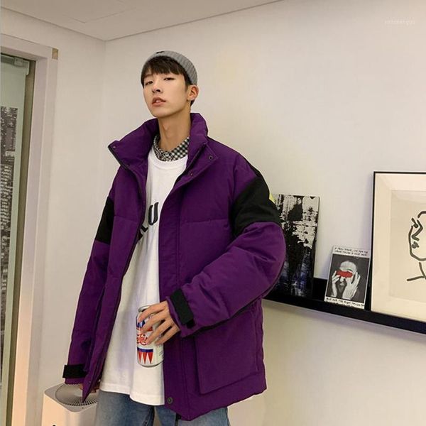 

2019 stand collar zipper outdoor thermal no hat down jacket men thickening windproof purple yellow down coat fashion greatcoat1, Black