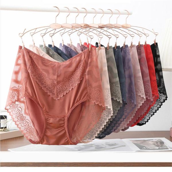 

lingerie female seamless panties super large size underwear women high waist lace hollow out underpants plus size brief, Black;pink