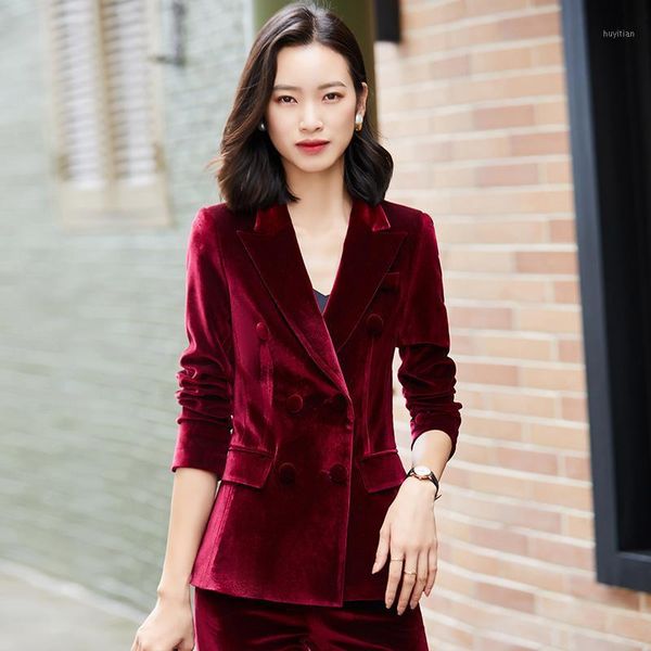 

elegant wine quality fabric velvet formal styles women business suits with pants and jackets coat for ladies blazers outfits1, White