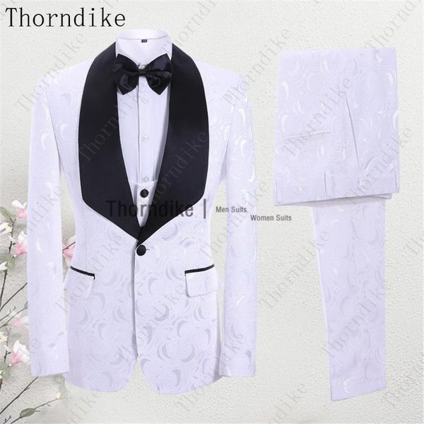 

men's suits & blazers thorndike white rose jacquard terno masculino wedding dress tuxedos men suit for dinner prom party (jacket+vest+p, White;black