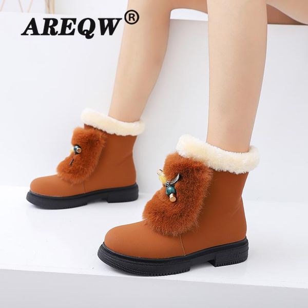 

areqw winter plus velvet warm snow boots thick bottom korean version of the wild short boots large size ladies ankle, Black