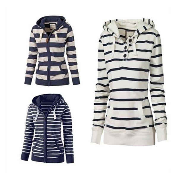 

big yard striped hoodies women coats casual winter ladies sweatshirt spring long sleeve female suits 201210, Black