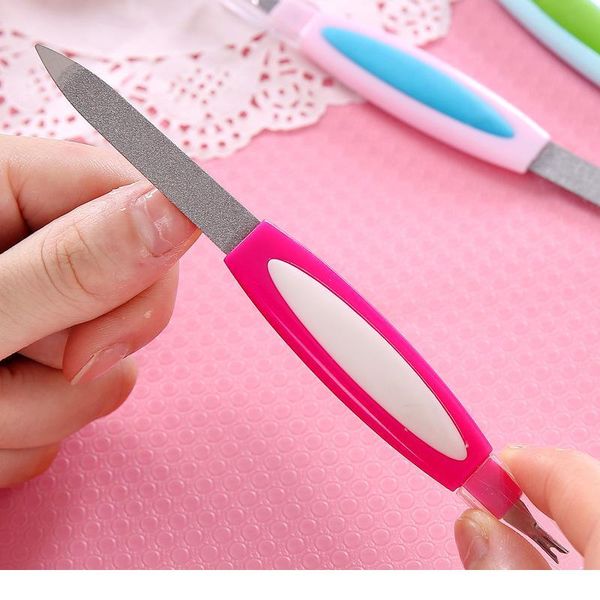 

1 pc professional metal double sided nail files with plastic handle beginner diy manicure tool edge dead skin remove nai qyllag
