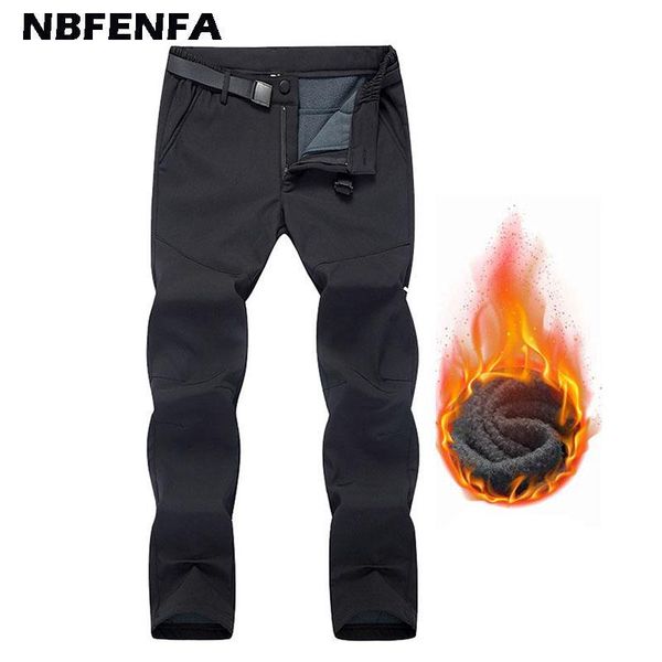 

men pant fleece warm winter male trouser men waterproof windproof pant hiking fashion solid thick sports outdoor sweatpant, Black