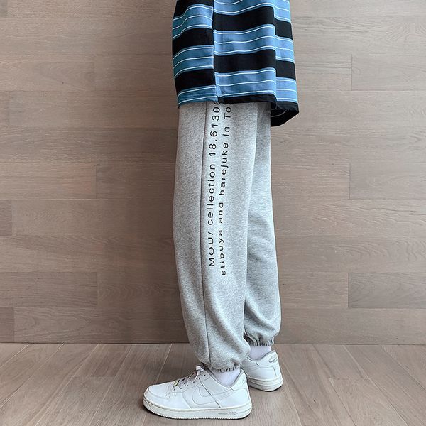 

autumn 2020 letter printed sports men's and women's leggings trend versatile student loose pants large, Black