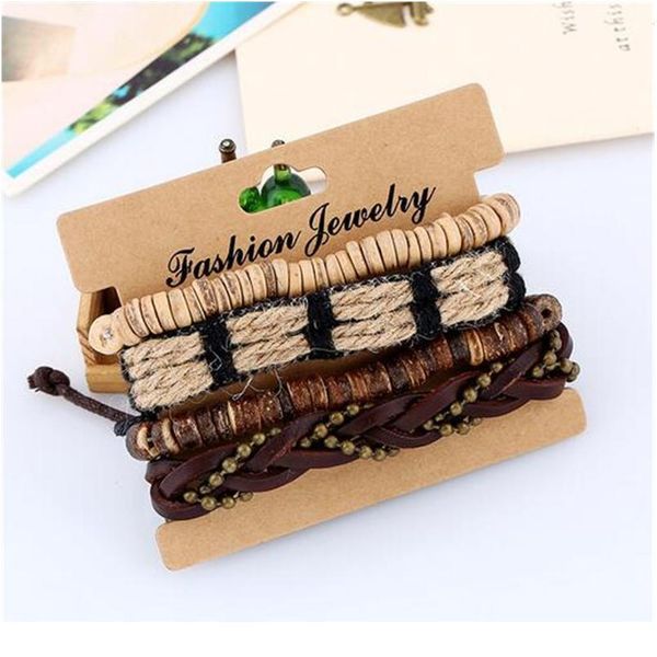 

vintage handmade multilayer leather bracelet sets men fashion braiding black rope wrap charm bracelets & bangles m bbylex, Golden;silver