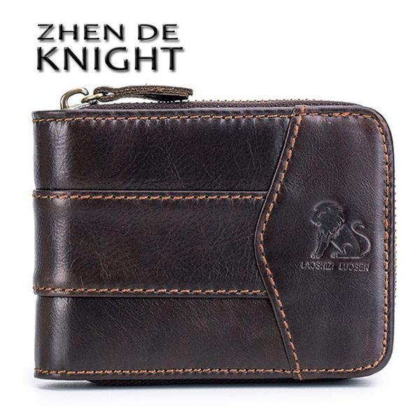 

manbang short solid genuine leather wallet men wallets organizer purse billfold zipper coin pocket, Red;black