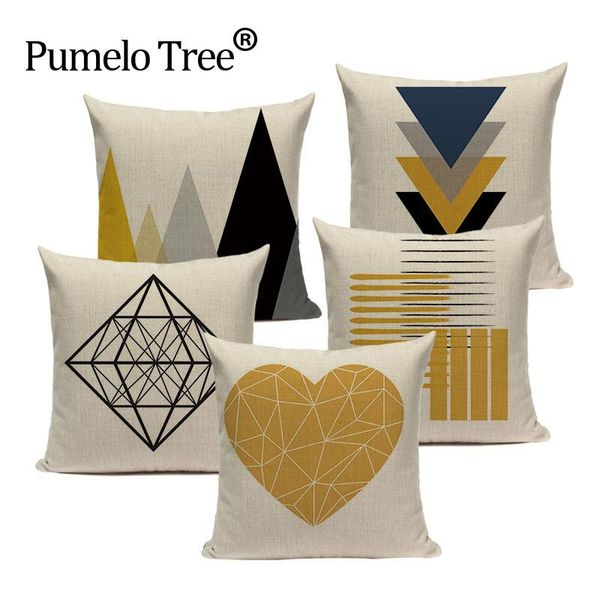 

yellow geometric cushion cover nordic round triangle pillowcase deer heart throw pillow car office bed room cushions gift pillow case