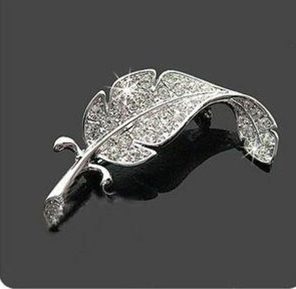 

brooches leaf silver tone rhinestone brooch pin christmas brooch, Gray