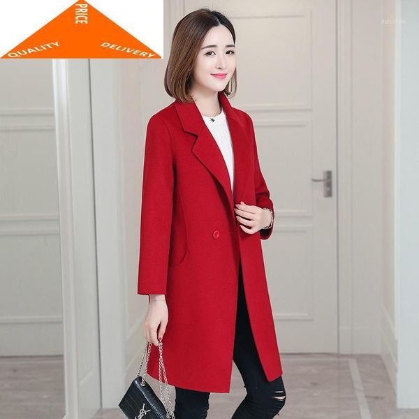 

women winter jacket 900% wool coat female double breasted long clothes spring 2020 elegant sided woolen overcoat lwl94041, Black