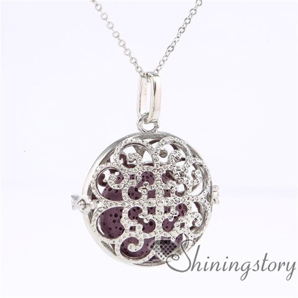 

factory8h69jewelry oil pendants round essential openwork aromatherapy wholesale metal volcanic stone
