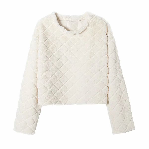 

2021 new women simple cute warm hairy t-shirt female variety of colors round neck long sleeves chic top, White