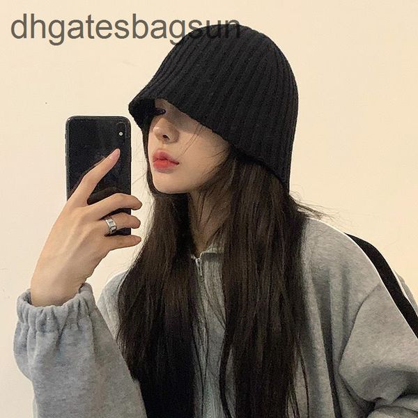 

brand cap and carveskorean knitting wool fisherman hat female autumn winter ins versatile basin tide beggar yuppie feng shui bucket hat, Blue;gray