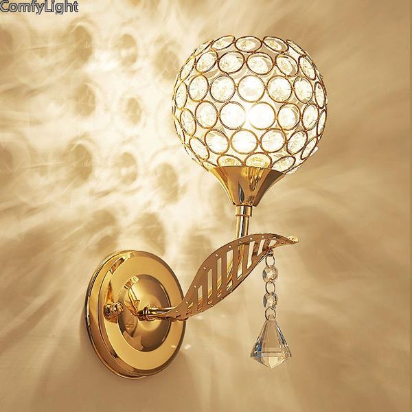 

wall lamp crystal gold bedside bedroom light on sconce kitchen shop bar restaurant dinning room e27 iron lighting fixtures