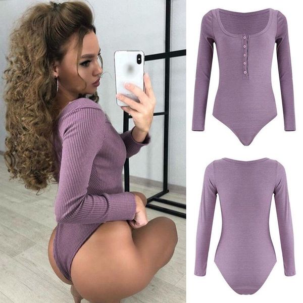 

new femme body for long sleeve v-neck bandage women button purple jumpsuit knit stretch leotard club party bodysuits, Black;white