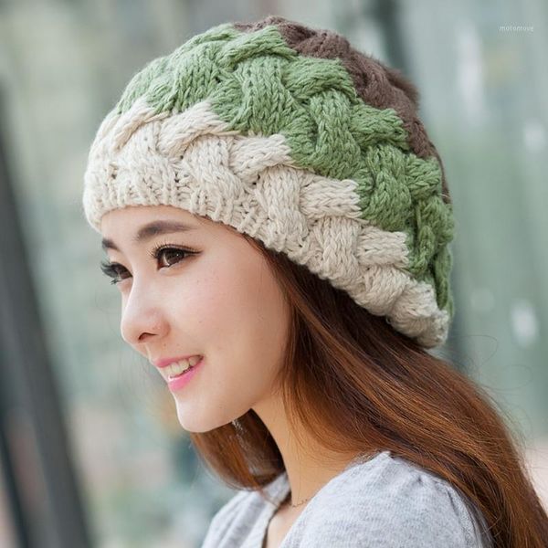 

berets winter women beret hats kinitted fur ball lady cap cotton drawing hat russia basin headwear caps women1, Blue;gray