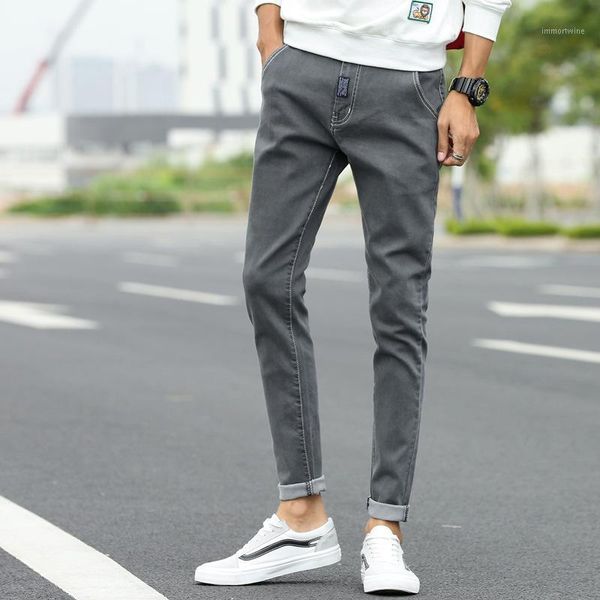 

mens jeans new fashion men casual jeans slim straight high elasticity feet loose waist long trousers sell df27-361, Blue