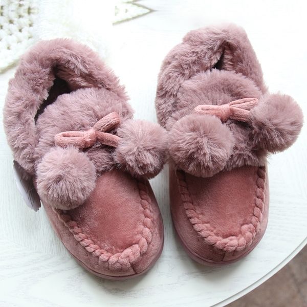 

winter women fur soft indoor home slippers shoes men thick plush cute balls couple lover shoes y201026, Black