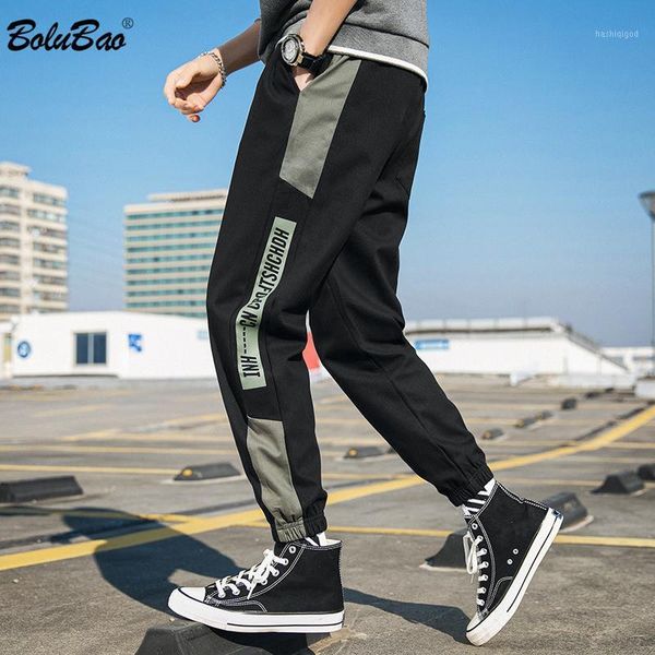 

bolubao fashion men's pants brand men letter print small feet wild trousers pencil pants drawstring patchwork male casual1, Black