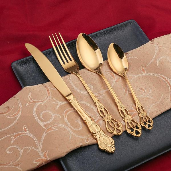 

24pcs/lot dinnerware set gold cutlery fork 304 stainless steel spoon royal cutlery forks knives spoons kitchen spoon tableware