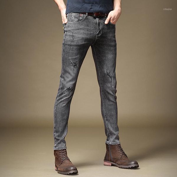 

men's jeans 2021 autumn men's slim elastic fashion ripped patch denim pants1, Blue