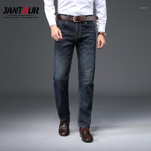 

men's jeans autumn winter men's fashion thick business casual stretch straight jean classic trousers denim pants male brand retro, Blue