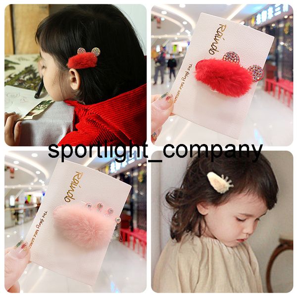 

2022 girls cute colors faux fur rabbit bear cat ear crown hairpins barrettes children sweet ornament hair clips kids hair accessories, Slivery;white