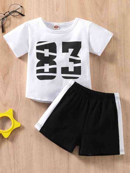 

baby letter graphic tee & contrast side seam shorts she, White