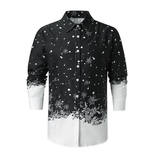 

gentle men's shirt spring autumn slim fit camisa casual turn-down collar long sleeve chrismate snowflake 3d print male blouse1, White;black