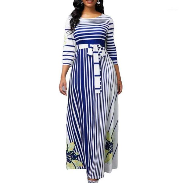 

casual dresses elegant striped floral print ball gown maxi women 2021 summer bandage slim long party dress plus size 5xl1, Black;gray