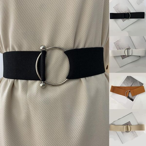 

belts women wide dress belt waist band waistband round buckle stretch corset metal ladies female, Black;brown