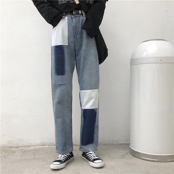 

high waist ripped jeans women straight casual boyfriend jeans new 2020 korean style fashion vintage patchwork denim pants p4481, Blue