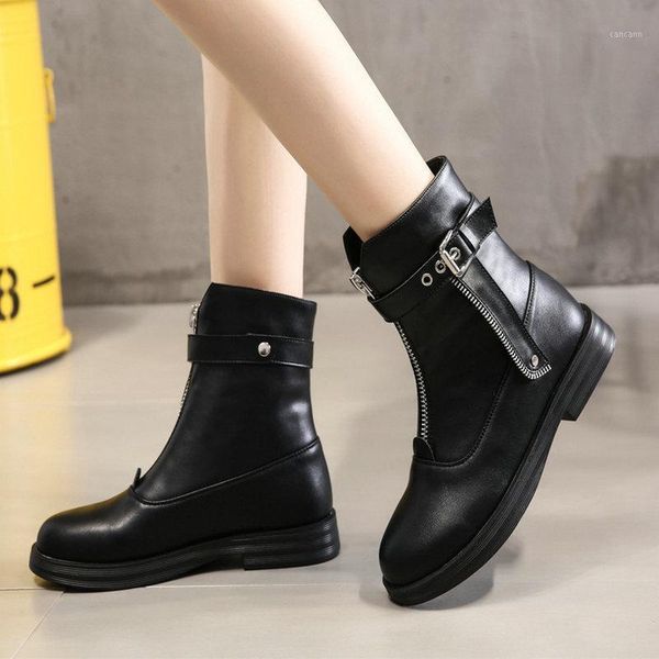 

autumn winter comfortable thick bottom ankle zipper boots ladies black white non-slip wedges platform waterproof boots b22-601