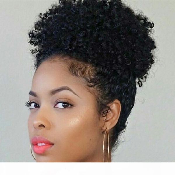 

new human hair ponytail hairpieces clip in short high afro kinky curly human hair 120g drawstring ponytail hair extension for black women