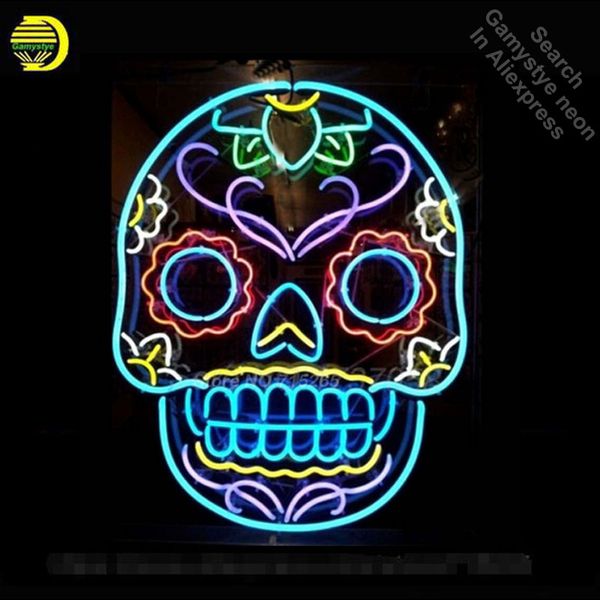 

tattoo skull neon sign skull beer pub neon bulbs room recreation windows neon signs real glass tube handcraft gift vd 24x20