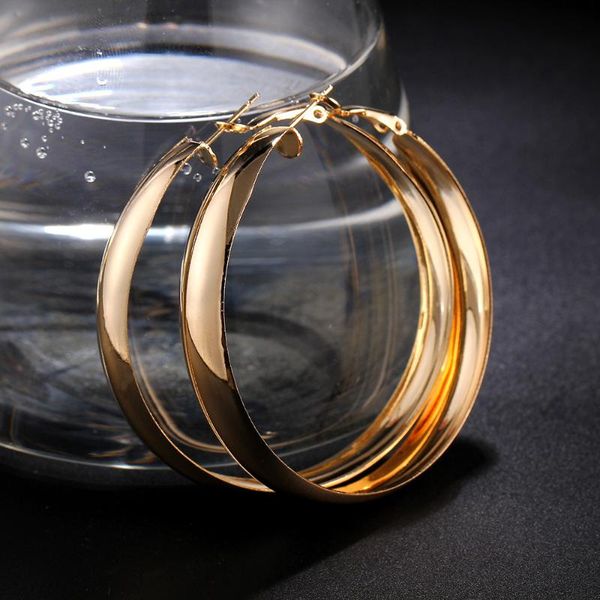 

punk rock oversize wide hoop earrings gold/silver color chunky smooth round statement ear loop earings for women dropshipping, Golden;silver