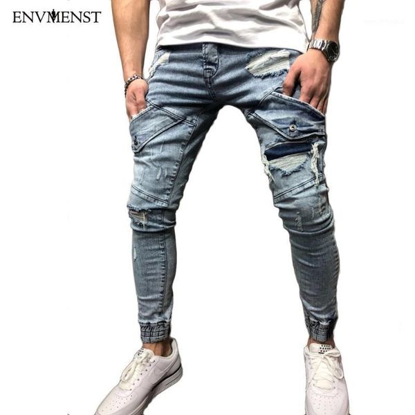 

envmenst men's blue ripped jeans pants with holes super skinny slim fit destroyed distressed denim joggers trousers for male1 men'