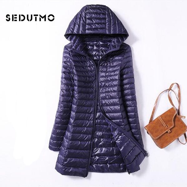 

sedutmo winter ultra light duck womens down jackets plus size 3xl long down doat puffer jacket slim hooded parkas ed038 201030, Black