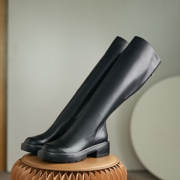 

2021 new fashionable female knee high leather-branded woman heel shoes long black boots size 34-39 o78f